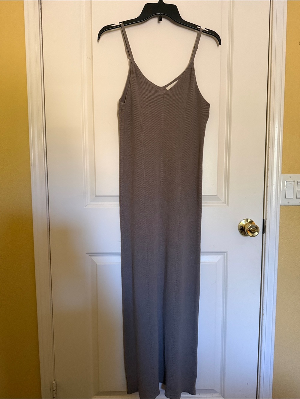 Sleek Taupe V-Neck Maxi Slip Dress with Adjustable Straps